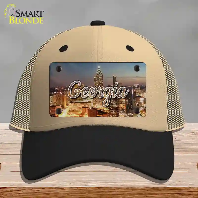 HAT02-MLP-11593 Georgia City Lights State Novelty License Plate Hat, Mesh - Khaki & Black