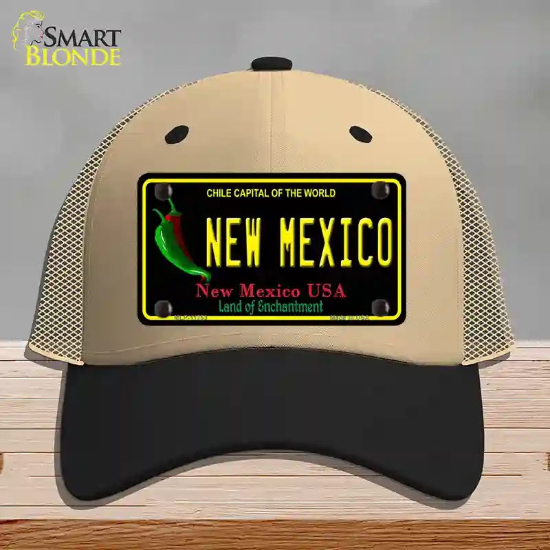 HAT02-MLP-11753   Mexico State Novelty License Plate Hat, Mesh - Khaki & Black