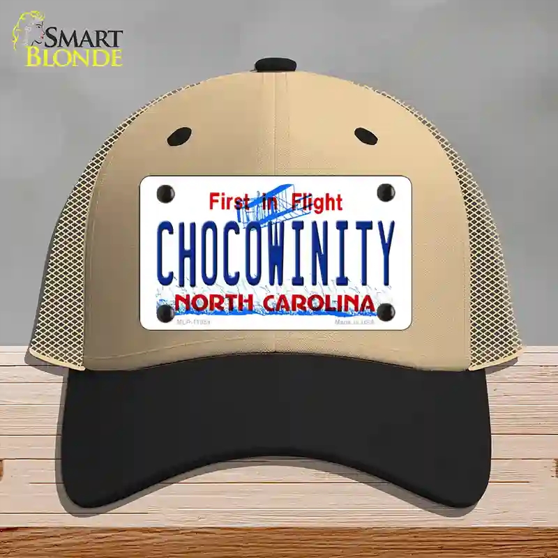 HAT02-MLP-11854 Chocowinity North Carolina Novelty License Plate Hat, Mesh - Khaki & Black