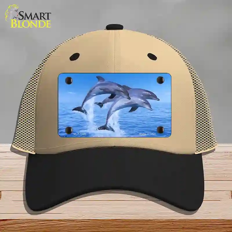 HAT02-MLP-1186 Dolphins Novelty License Plate Hat, Mesh - Khaki & Black