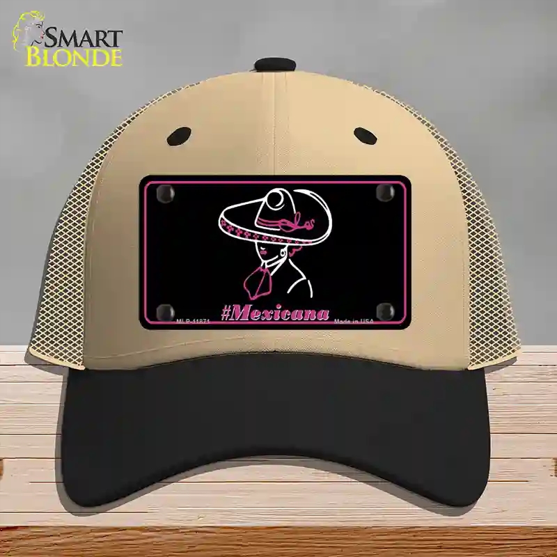HAT02-MLP-11871 Hashtag Mexicana Novelty License Plate Hat, Mesh - Khaki & Black