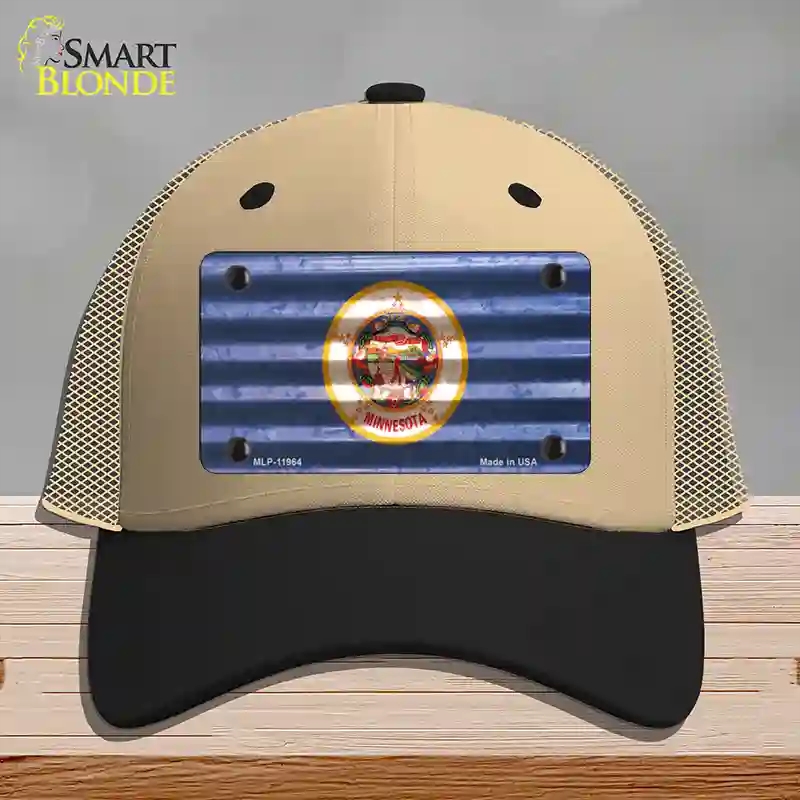HAT02-MLP-11964 Minnesota Corrugated Flag Novelty License Plate Hat, Mesh - Khaki & Black