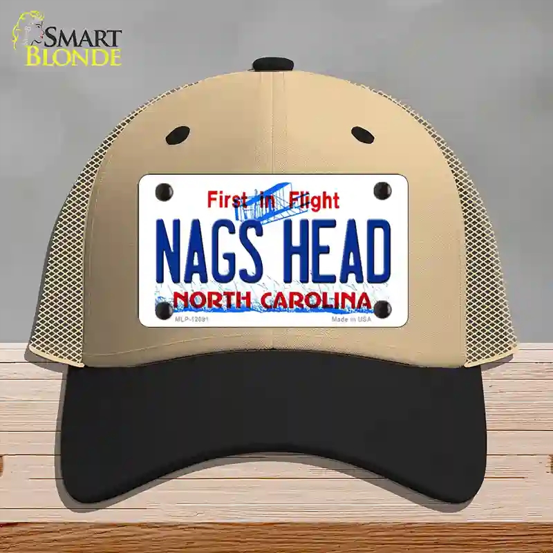 HAT02-MLP-12091 Nags Head North Carolina State Novelty License Plate Hat, Mesh - Khaki & Black