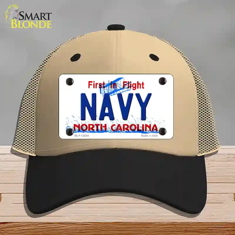 HAT02-MLP-12094 Navy North Carolina State Novelty License Plate Hat, Mesh - Khaki & Black