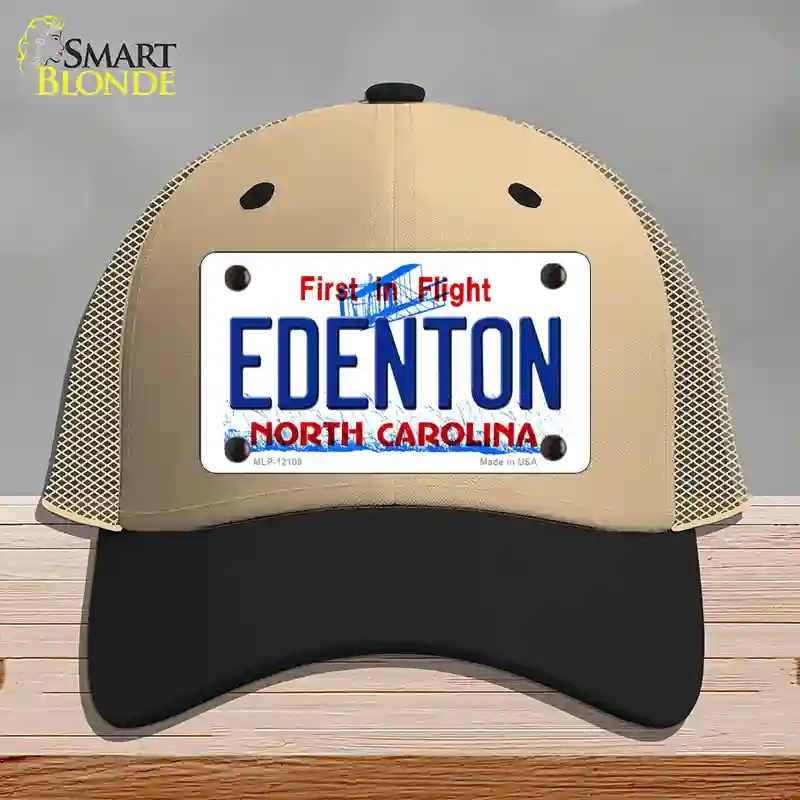 HAT02-MLP-12109 Edenton North Carolina State Novelty License Plate Hat, Mesh - Khaki & Black