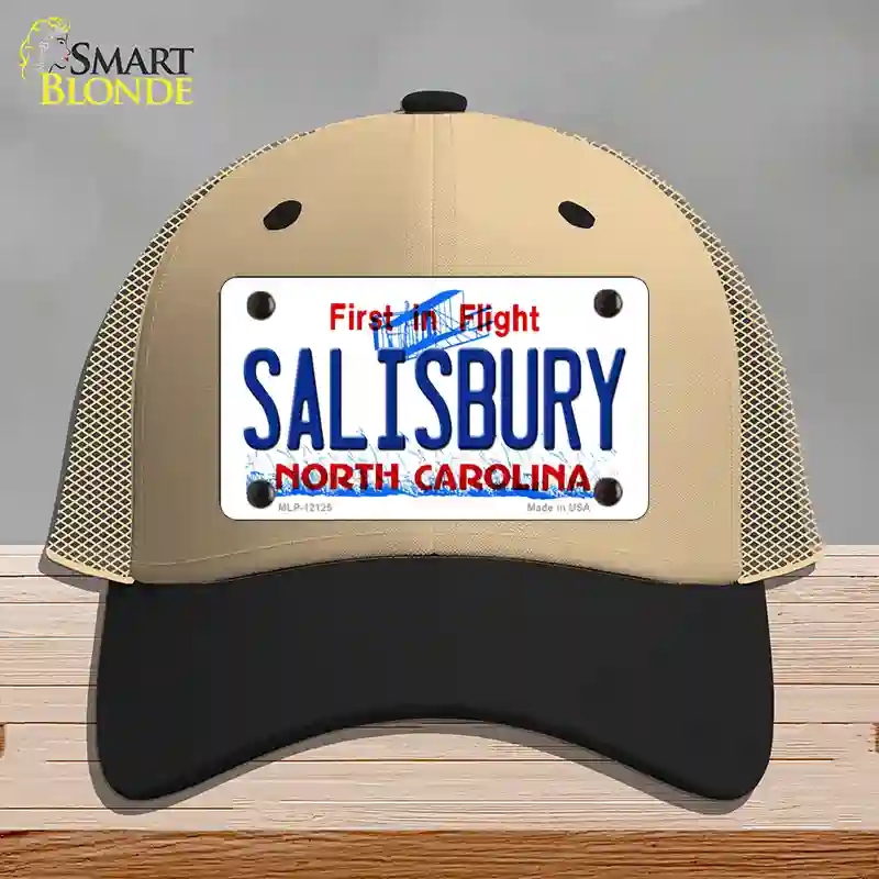 HAT02-MLP-12125 Salisbury North Carolina State Novelty License Plate Hat, Mesh - Khaki & Black
