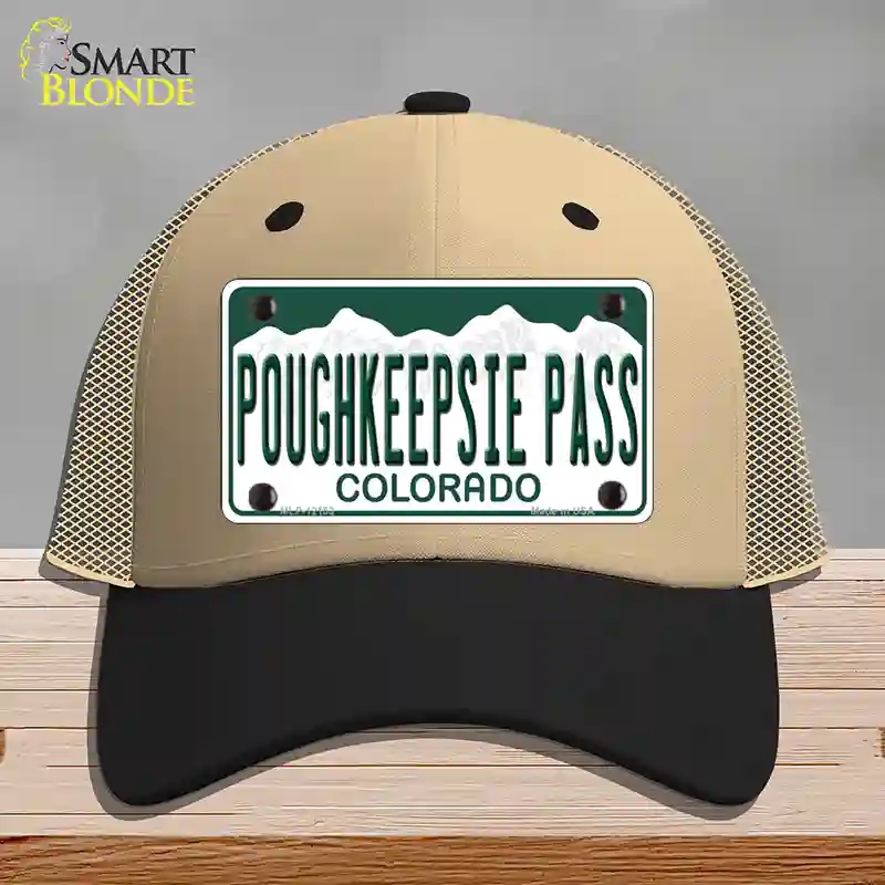 HAT02-MLP-12153 Poughkeepsie Pass Colorado Novelty License Plate Hat, Mesh - Khaki & Black