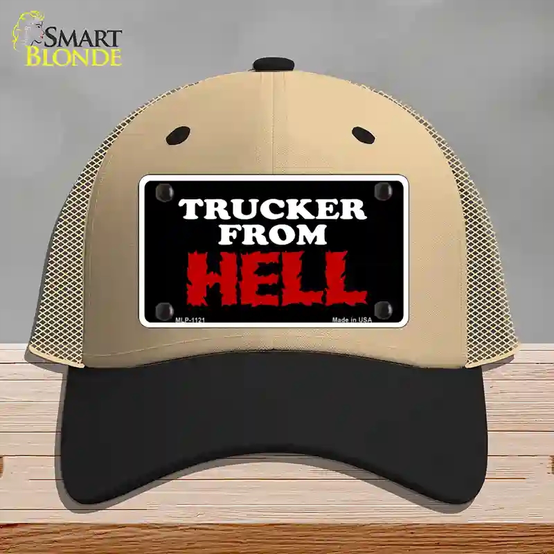 HAT02-MLP-1121 Mesh From Hell Novelty License Plate Hat, Mesh - Khaki & Black