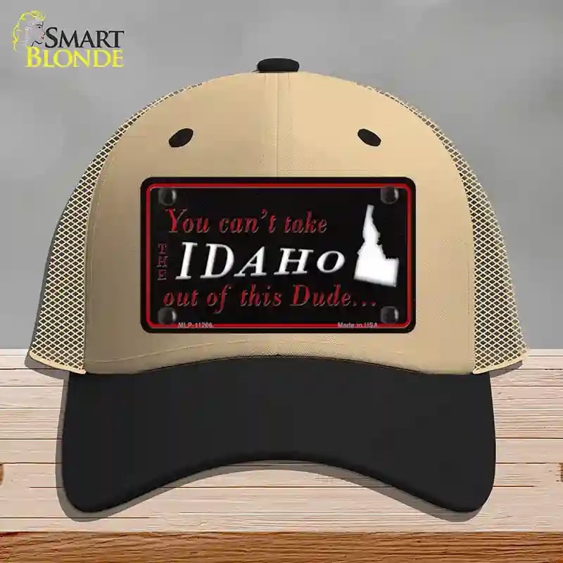 HAT02-MLP-11266 Idaho Dude Novelty License Plate Hat, Mesh - Khaki & Black