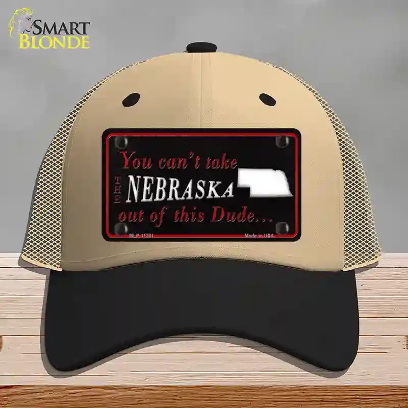 HAT02-MLP-11281 Nebraska Dude Novelty License Plate Hat, Mesh - Khaki & Black