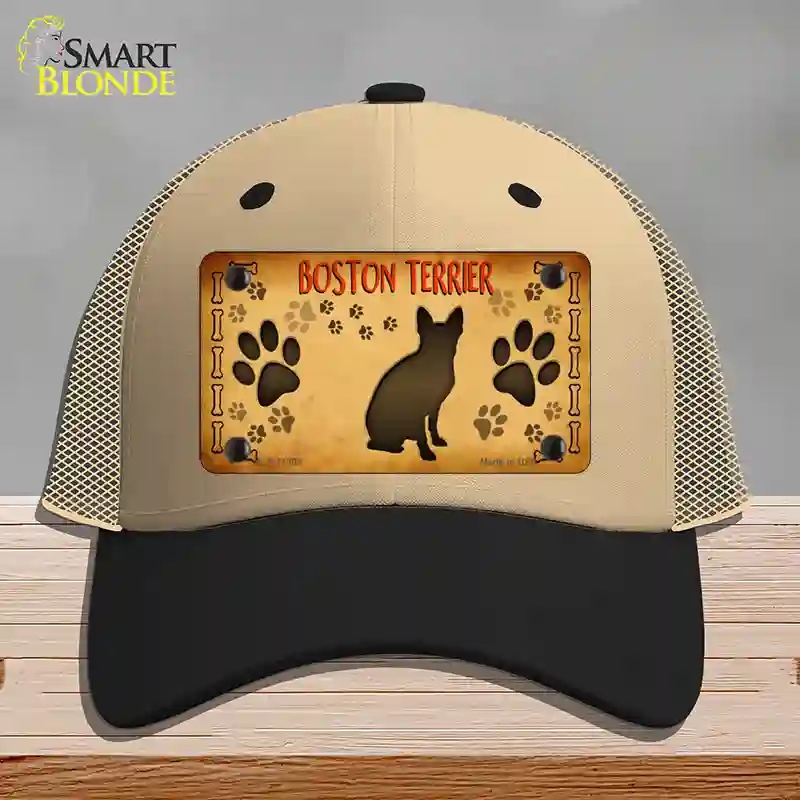HAT02-MLP-11305 Boston Terrier Novelty License Plate Hat, Mesh - Khaki & Black