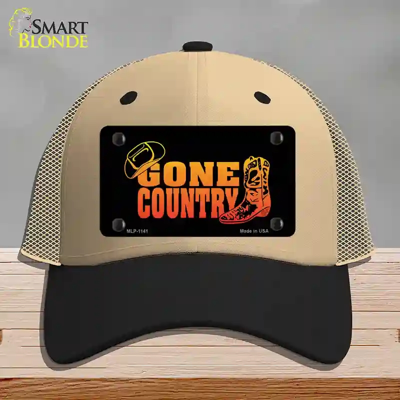 HAT02-MLP-1141 Gone Country Novelty License Plate Hat, Mesh - Khaki & Black