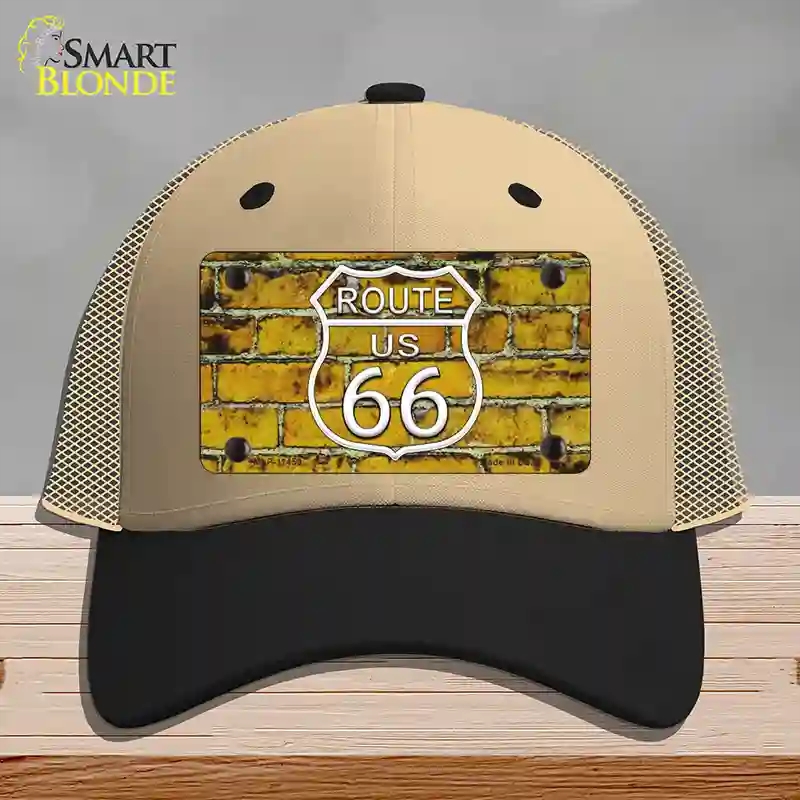 HAT02-MLP-11459 Route 66 Yellow Brick Wall Novelty License Plate Hat, Mesh - Khaki & Black