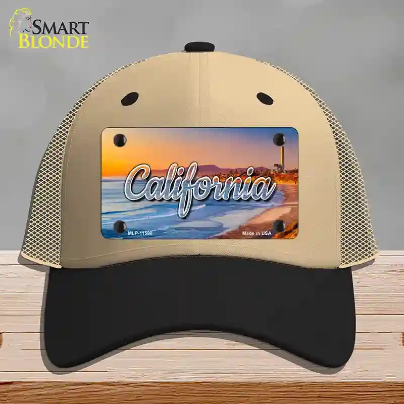 HAT02-MLP-11588 California Beach State Novelty License Plate Hat, Mesh - Khaki & Black