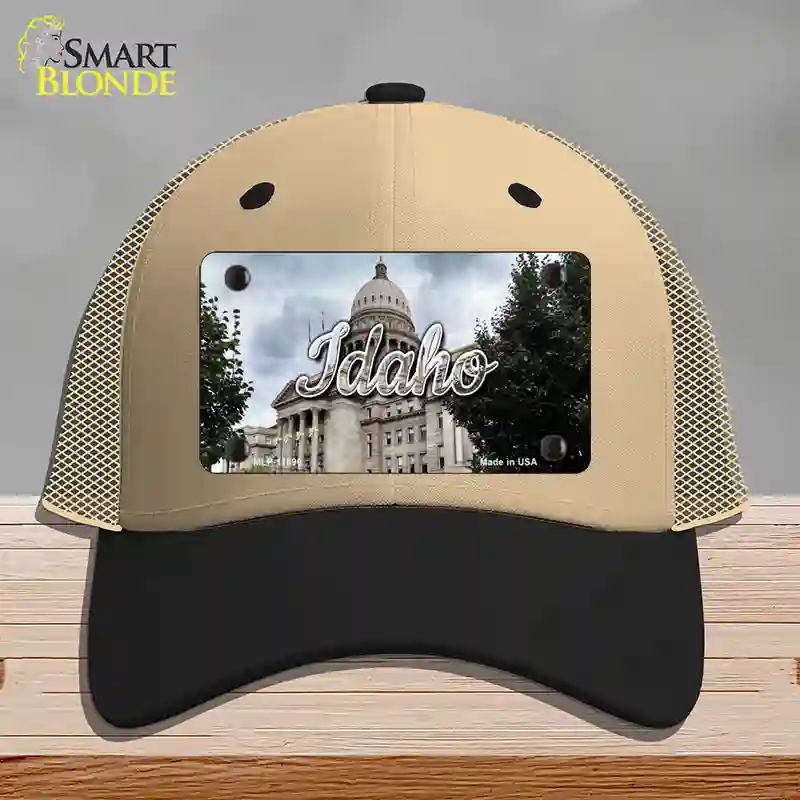 HAT02-MLP-11596 Idaho Capital Building State Novelty License Plate Hat, Mesh - Khaki & Black