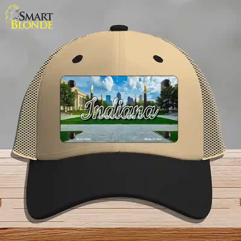 HAT02-MLP-11598 Indiana Sunny Park State Novelty License Plate Hat, Mesh - Khaki & Black