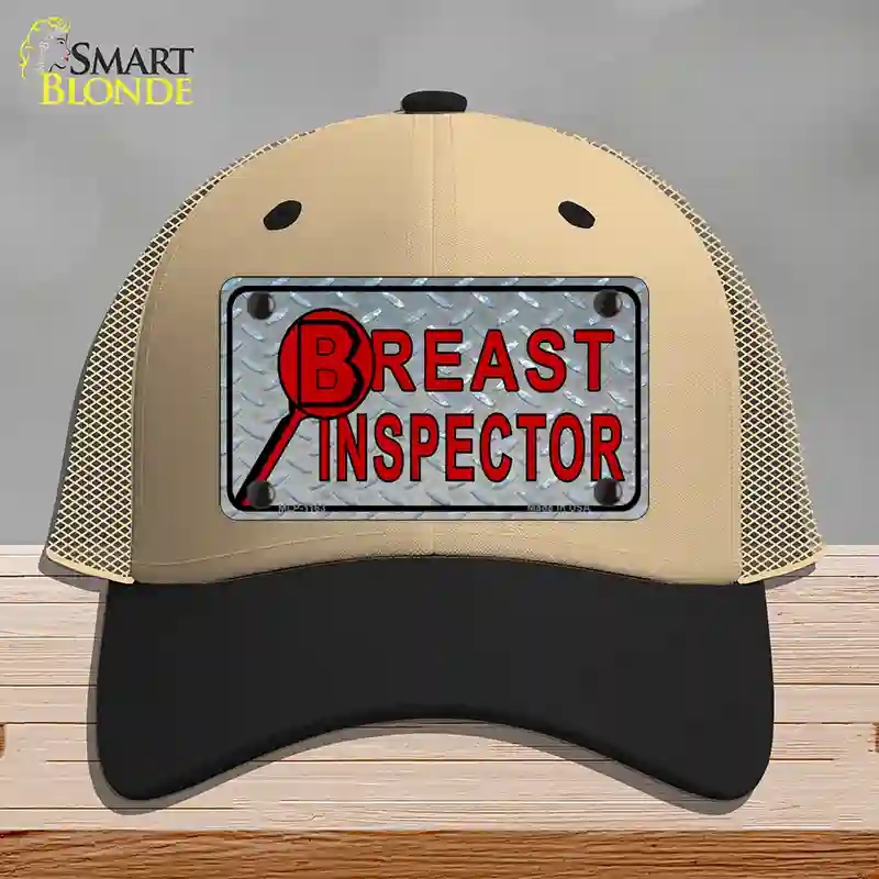 HAT02-MLP-1163 Breast Inspector Novelty License Plate Hat, Mesh - Khaki & Black
