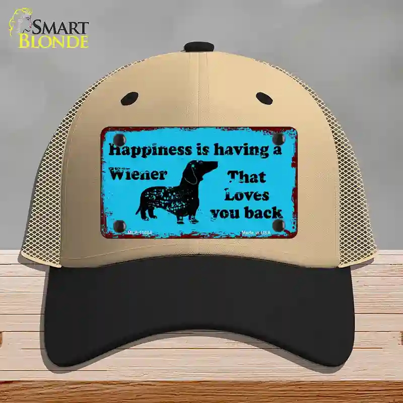 HAT02-MLP-11684 Happiness is Having a Wiener Novelty License Plate Hat, Mesh - Khaki & Black