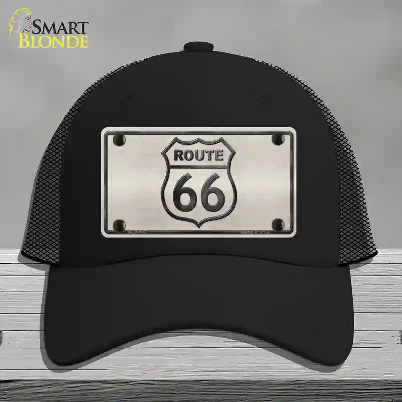 HAT01-MLP-097 Route 66 Shield White Novelty License Plate Hat, Mesh - Black
