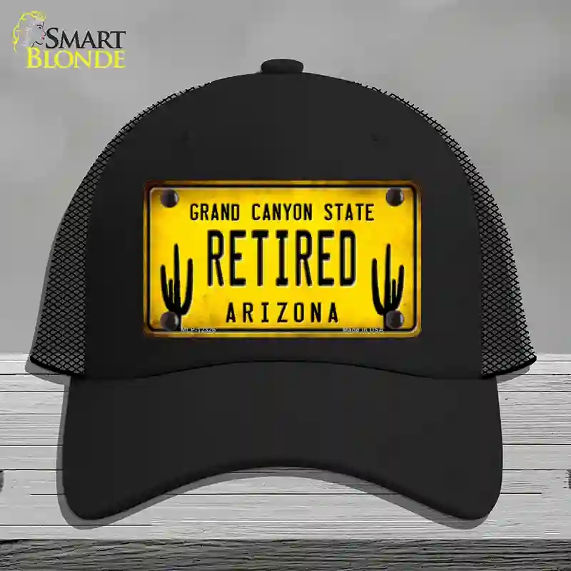 HAT01-MLP-12326 Arizona Retired Yellow Novelty License Plate Hat, Mesh - Black