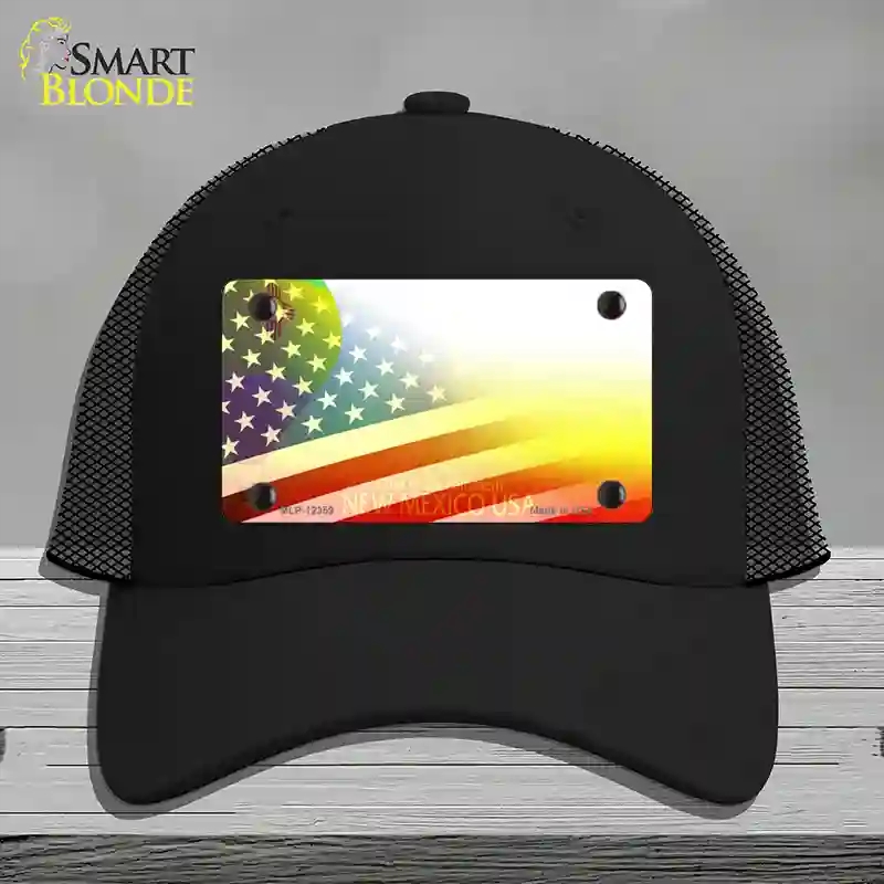 HAT01-MLP-12359   Mexico with American Flag Novelty License Plate Hat, Mesh - Black