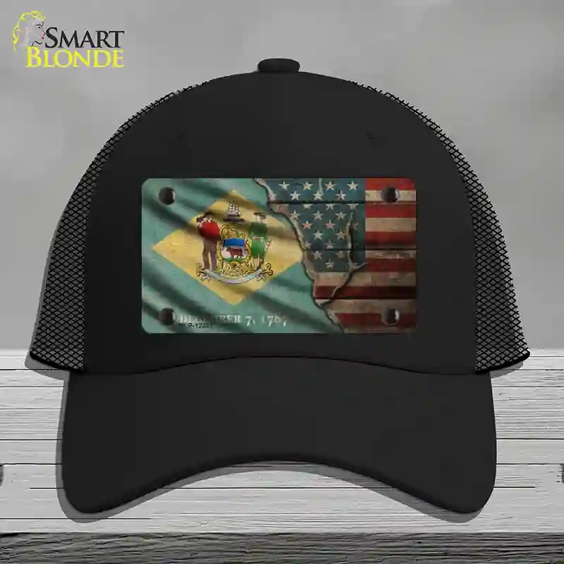 HAT01-MLP-12387 Delaware & American Flag Novelty License Plate Hat, Mesh - Black