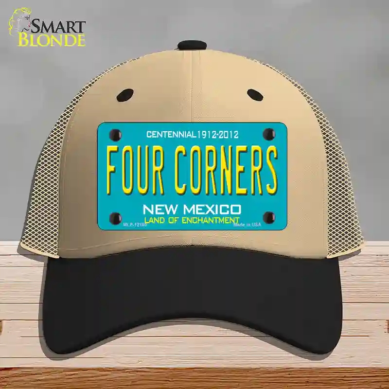 HAT02-MLP-12160 Four Corners Teal   Mexico Novelty License Plate Hat, Mesh - Khaki & Black