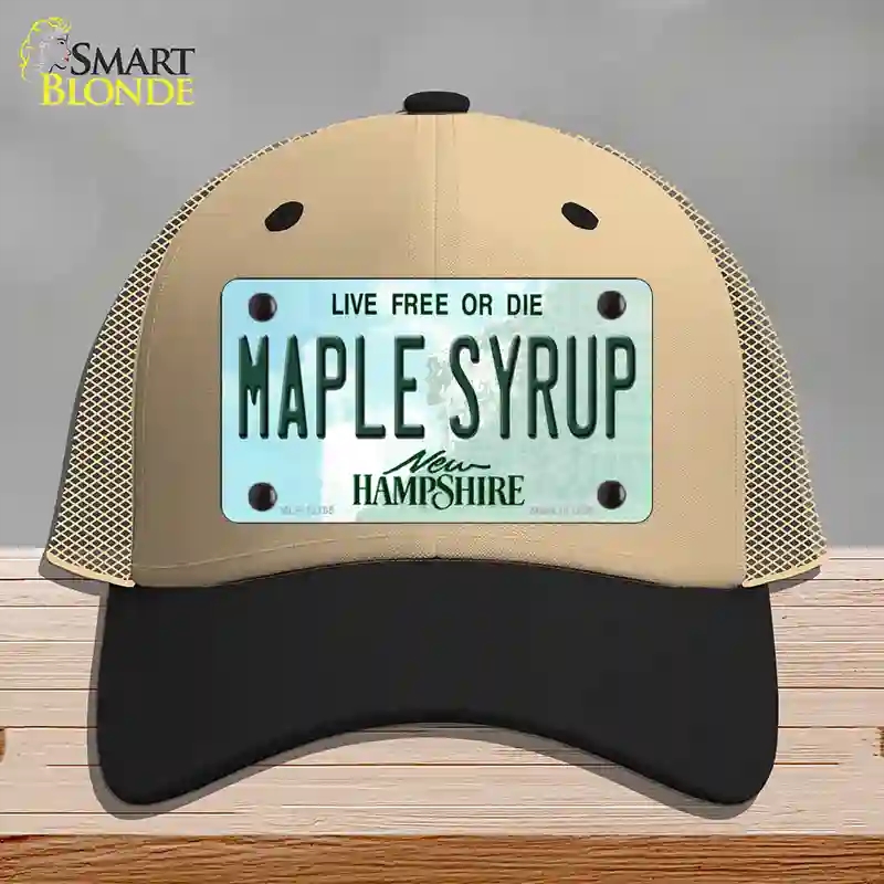 HAT02-MLP-12165 Maple Syrup   Hampshire Novelty License Plate Hat, Mesh - Khaki & Black