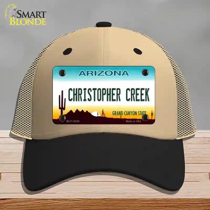 HAT02-MLP-12328 Christopher Creek Arizona Novelty License Plate Hat, Mesh - Khaki & Black