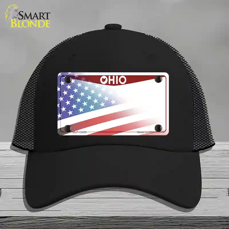 HAT01-MLP-12456 Ohio State American Flag Novelty License Plate Hat, Mesh - Black