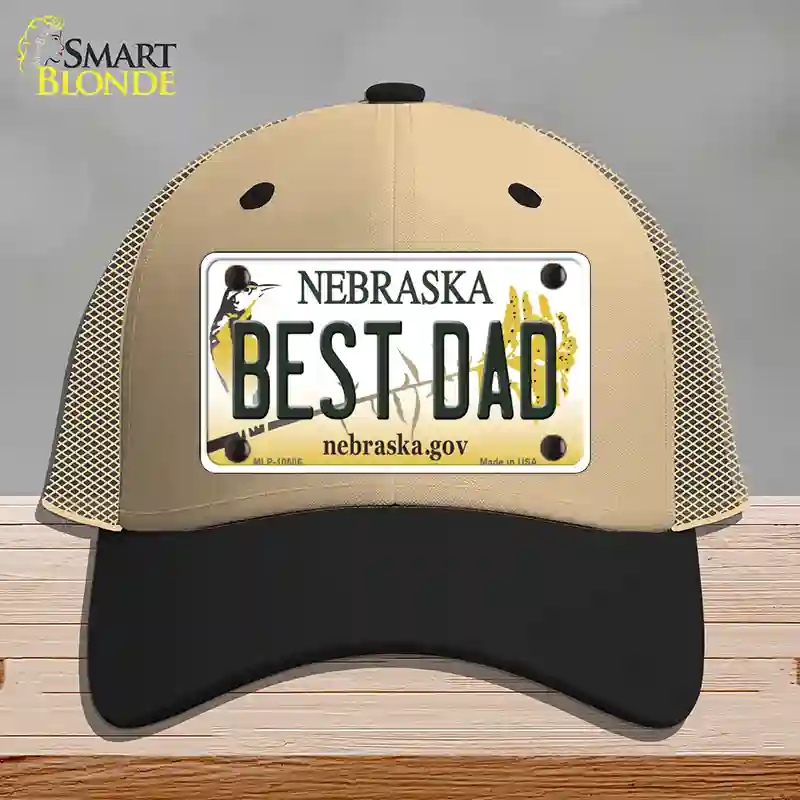 HAT02-MLP-10606 Best Dad Nebraska Novelty License Plate Hat, Mesh - Khaki & Black