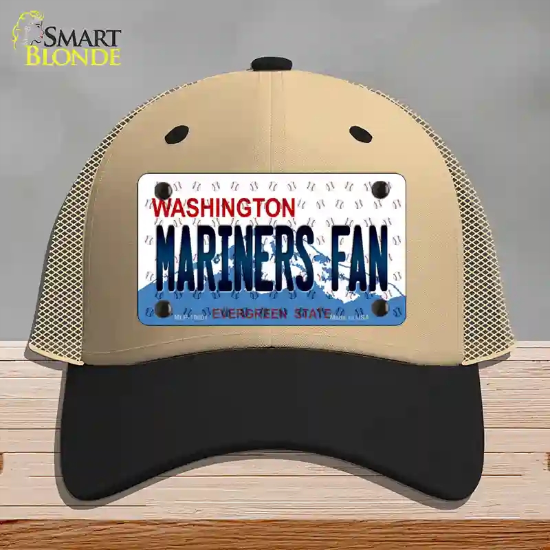 HAT02-MLP-10801 Mariners Fan Washington Novelty License Plate Hat, Mesh - Khaki & Black