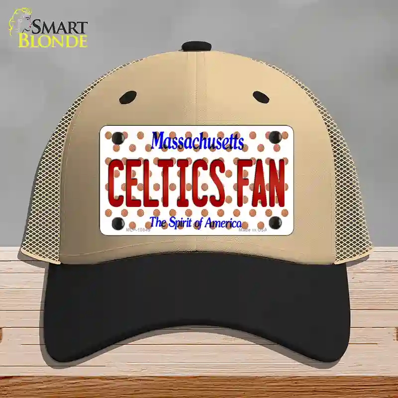 HAT02-MLP-10849 Celtics Fan Massachusetts Novelty License Plate Hat, Mesh - Khaki & Black