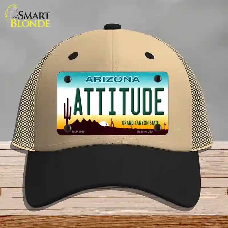 HAT02-MLP-1089 Arizona Attitude Novelty License Plate Hat, Mesh - Khaki & Black