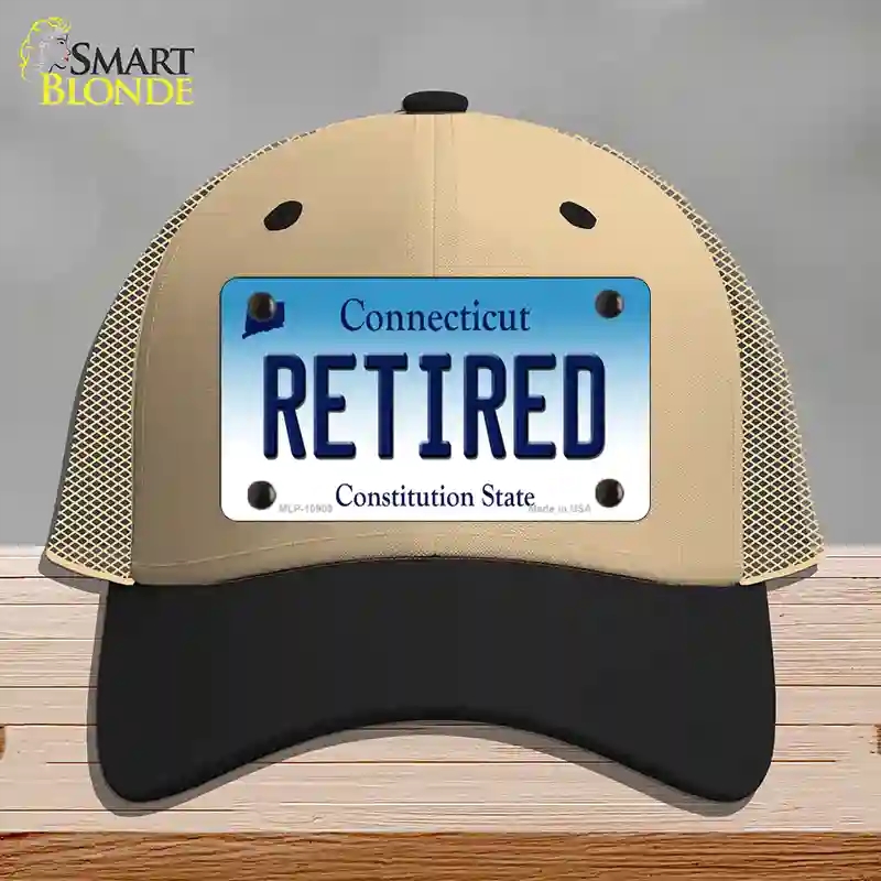 HAT02-MLP-10909 Retired Connecticut Novelty License Plate Hat, Mesh - Khaki & Black