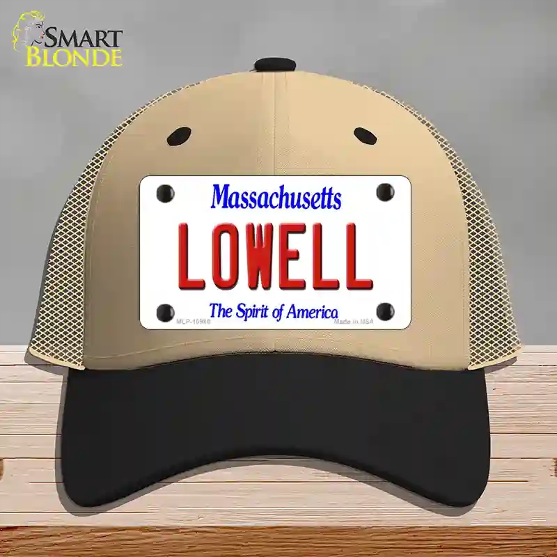 HAT02-MLP-10986 Lowell Massachusetts Novelty License Plate Hat, Mesh - Khaki & Black