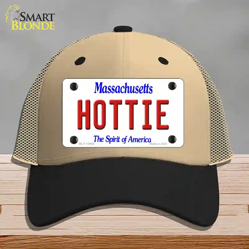 HAT02-MLP-10996 Hottie Massachusetts Novelty License Plate Hat, Mesh - Khaki & Black