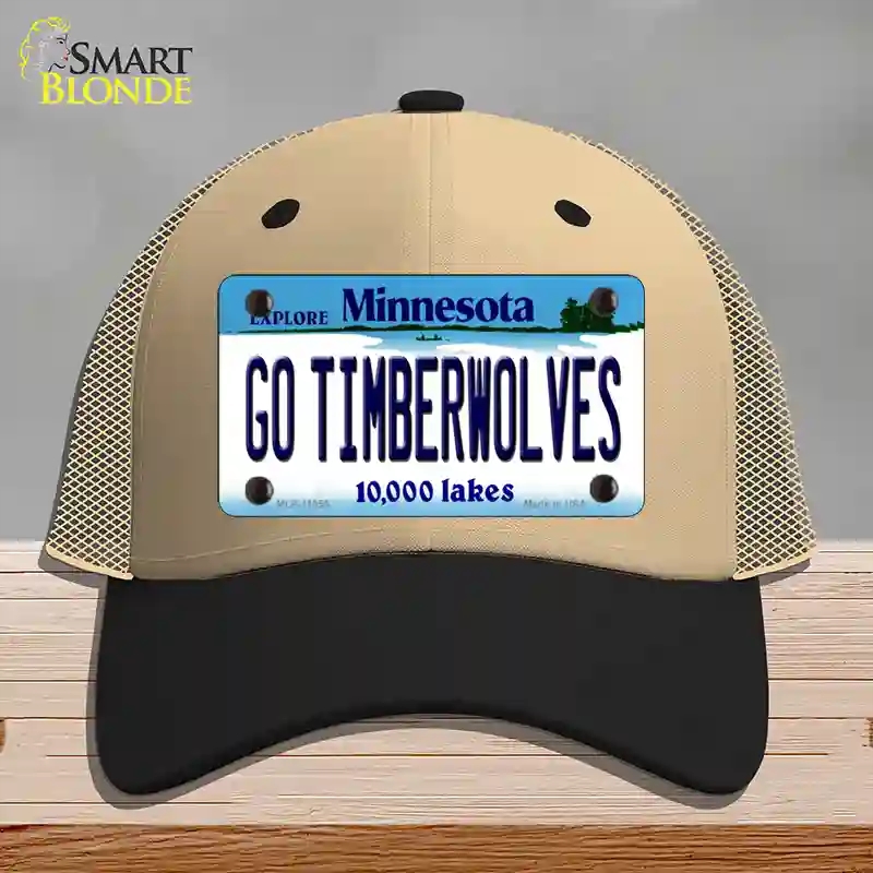HAT02-MLP-11055 Go Timberwolves Minnesota State Novelty License Plate Hat, Mesh - Khaki & Black