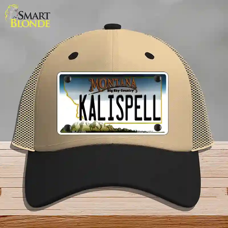 HAT02-MLP-11095 Kalispell Montana State Novelty License Plate Hat, Mesh - Khaki & Black