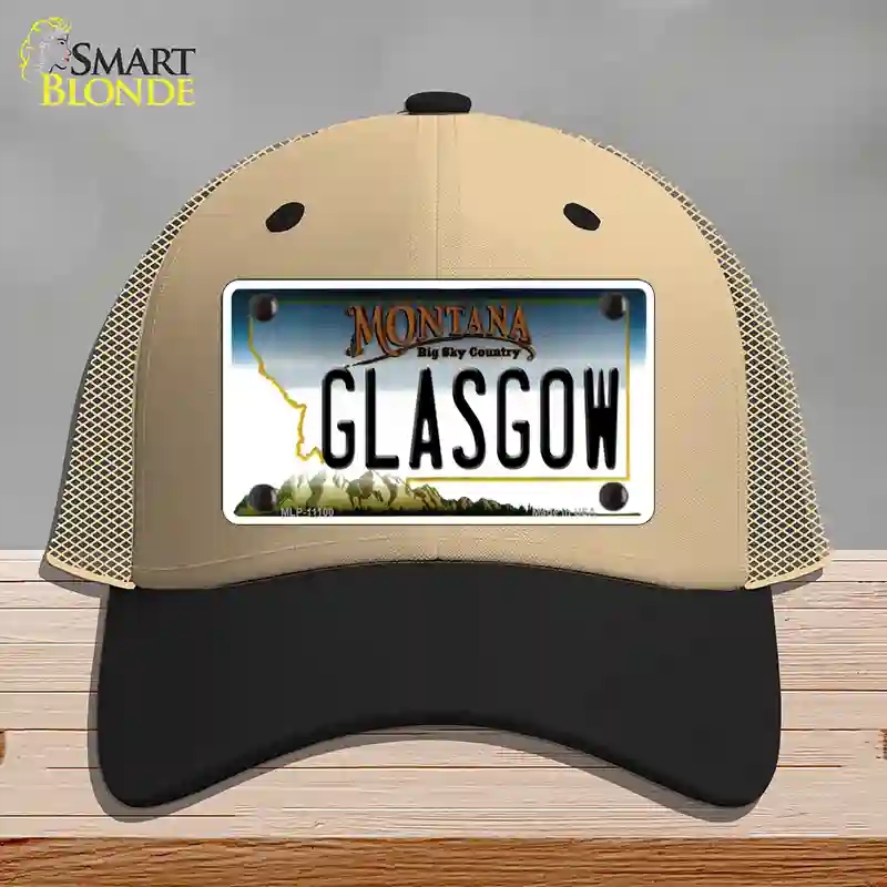 HAT02-MLP-11100 Glasgow Montana State Novelty License Plate Hat, Mesh - Khaki & Black