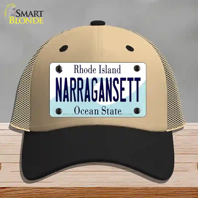 HAT02-MLP-11187 Narragansett Rhode Island State Novelty License Plate Hat, Mesh - Khaki & Black