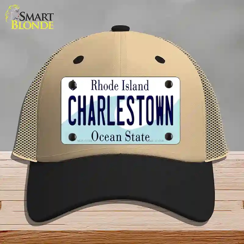 HAT02-MLP-11194 Charlestown Rhode Island State Novelty License Plate Hat, Mesh - Khaki & Black