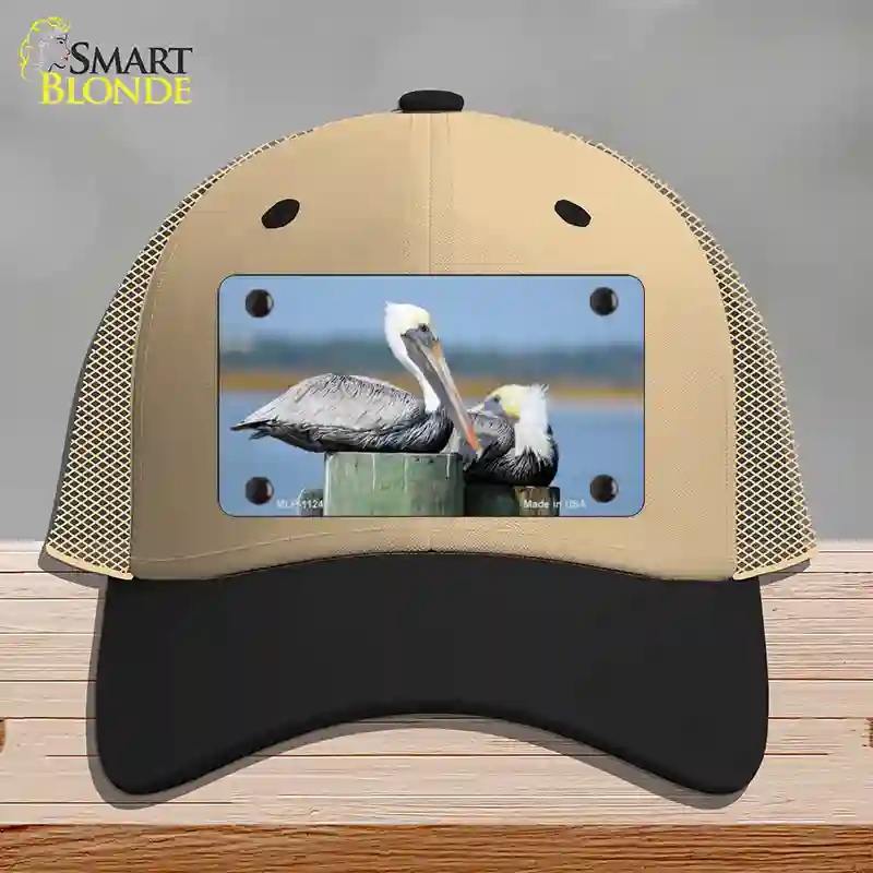 HAT02-MLP-11240 Pelican Two on Pier Novelty License Plate Hat, Mesh - Khaki & Black