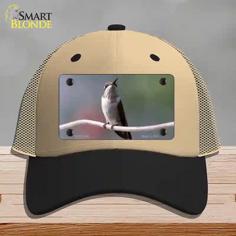 HAT02-MLP-11246 Hummingbird Perched on Branch Novelty License Plate Hat, Mesh - Khaki & Black
