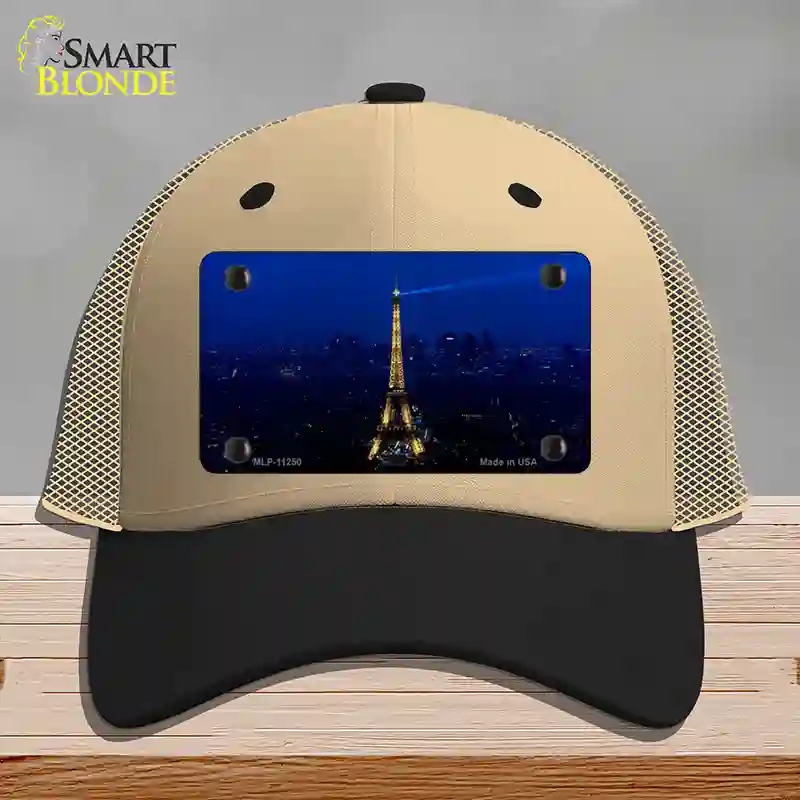 HAT02-MLP-11250 Eiffel Tower Night with City Skyline Novelty License Plate Hat, Mesh - Khaki & Black