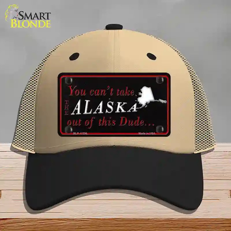 HAT02-MLP-11256 Alaska Dude Novelty License Plate Hat, Mesh - Khaki & Black