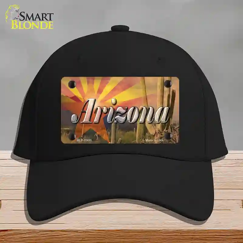 HAT03-MLP-11435 Arizona State Flag Overlay on Cactus Novelty License Plate Hat, Cotton - Black