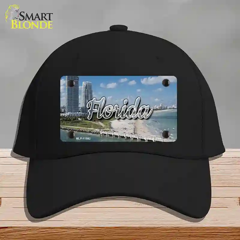 HAT03-MLP-11592 Florida White Sand Beach State Novelty License Plate Hat, Cotton - Black