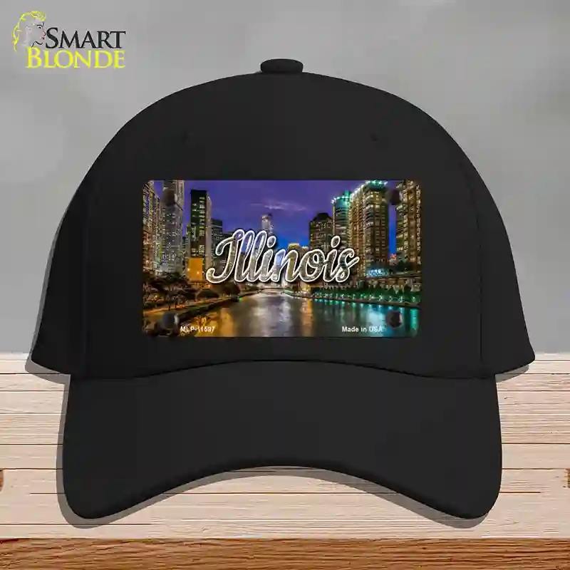 HAT03-MLP-11597 Illinois River City Lights State Novelty License Plate Hat, Cotton - Black