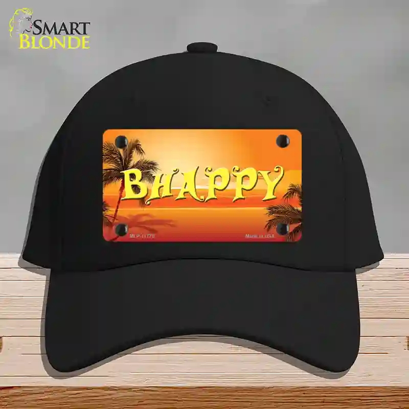 HAT03-MLP-11775 Be Happy Beach Scene Novelty License Plate Hat, Cotton - Black